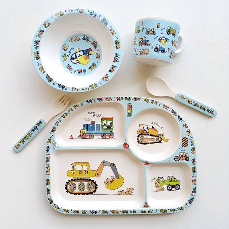 工程車兒童餐盤分格盤男孩餐具嬰寶寶吃飯輔食叉勺碗挖機鉤機禮盒 兒童餐具 g9tz