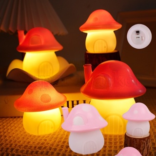 Ins Style粉色蘑菇小夜燈/兒童護眼閱讀燈/靜音溫馨睡燈/節能鈕扣電池燈/便攜室內裝飾燈