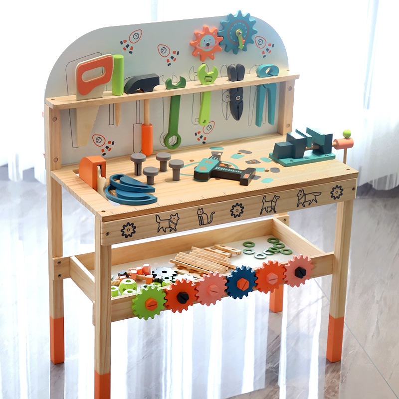 木製過家家工具臺 兒童仿真維修工作臺 寶寶動手動腦玩具 能力培養幼兒園玩具