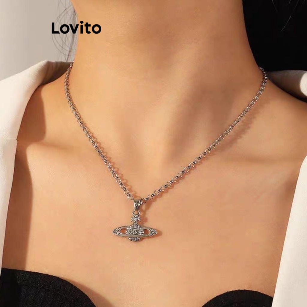 Lovito 女用休閒純水鑽項鍊 LFA06412 (銀色)