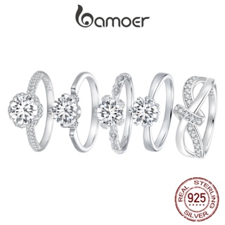 Bamoer 925 銀戒指奢華莫桑石時尚首飾女士配飾
