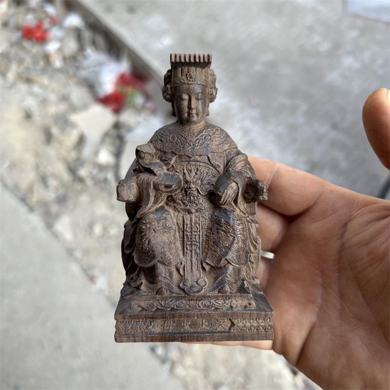 【現貨】越南沉香木雕媽祖神像天上聖母湄洲島海神娘娘家用供奉擺件保平安