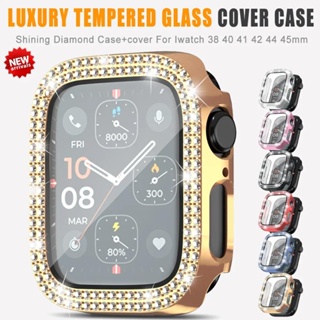 Bling 鑽石錶殼鋼化玻璃屏幕保護膜保護套適用於 Apple watch 系列 9 8 7 6 5 4 se 3 2