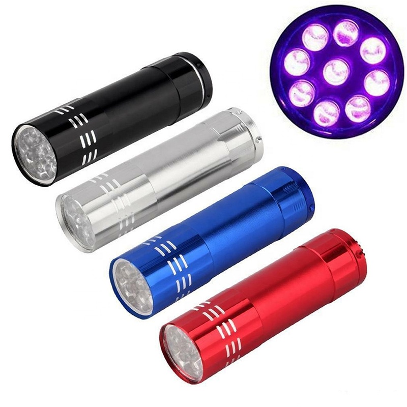 迷你 9 LED 紫外線手電筒強力便攜式野營手電筒超高亮度手電筒 UV395 快乾美甲工具