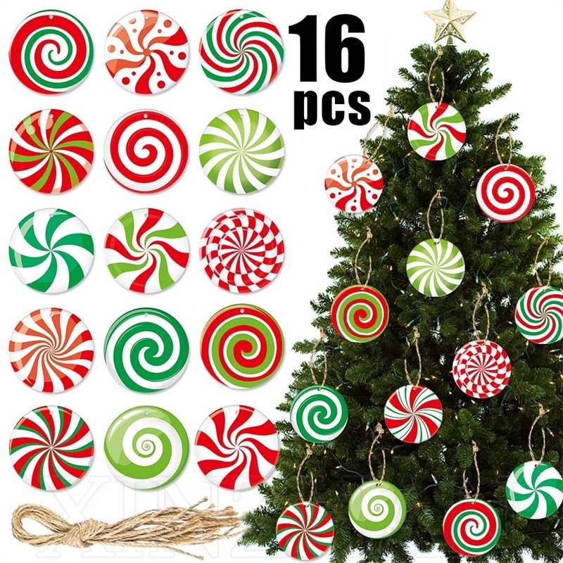 16pcs/盒聖誕樹七彩圓形糖果挂件/聖誕球掛飾/聖誕裝飾掛飾/聖誕樹裝飾挂件配件