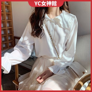 YC女神館🔥韓版小清新娃娃領襯衫2023春季新款甜美洋氣減齡白襯衫女上衣百搭 CSON
