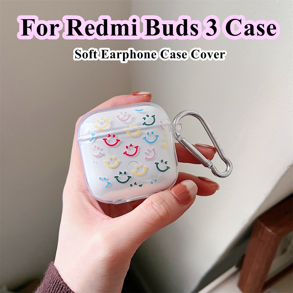 [有貨]適用於 Redmi Buds 3 保護套 Redmi Buds 3 保護套透明彩色笑臉軟耳機保護套