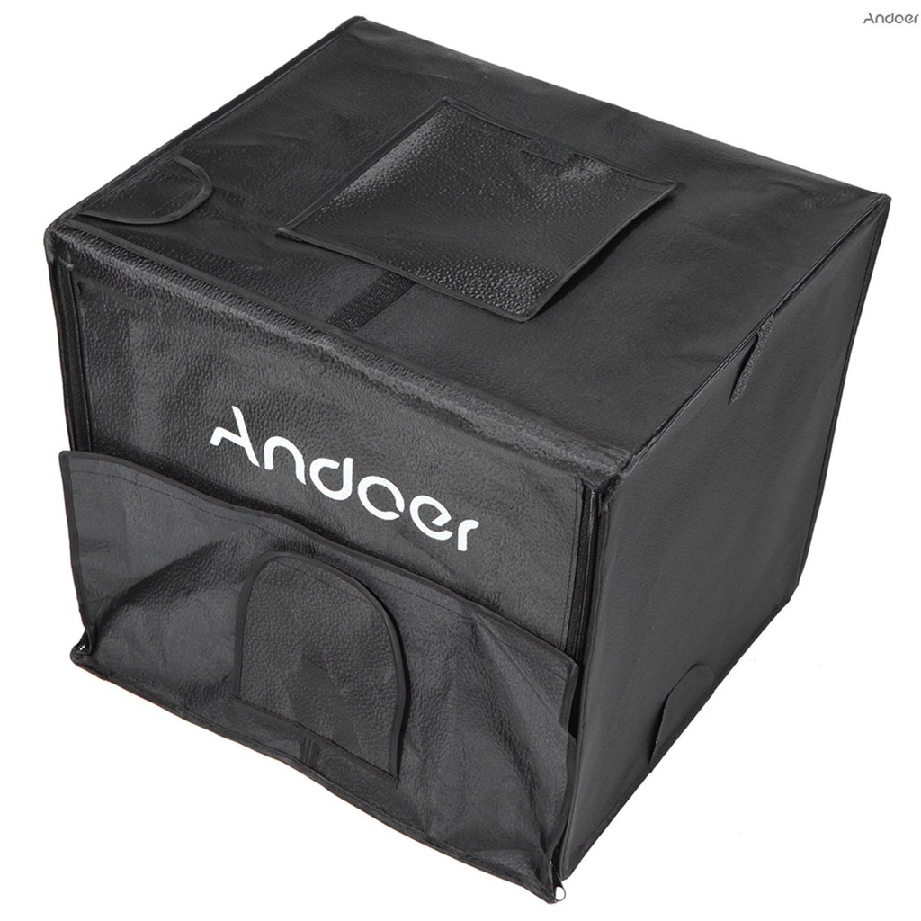 Andoer 40*35*35cm 可折疊攝影棚 LED 燈帳篷套件柔光箱帶 2 個燈板 3 個彩色背景電源 Ada C