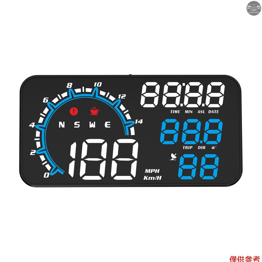 智慧平視顯示器，5.5 吋通用 GPS 平視顯示器，可顯示速度、海拔高度、駕駛時間、日期、時鐘等藍色和白色