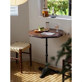 【熱賣 現貨】 復古實木圓桌中古美式鐵藝茶几咖啡廳西餐廳桌子客廳法式沙發邊幾