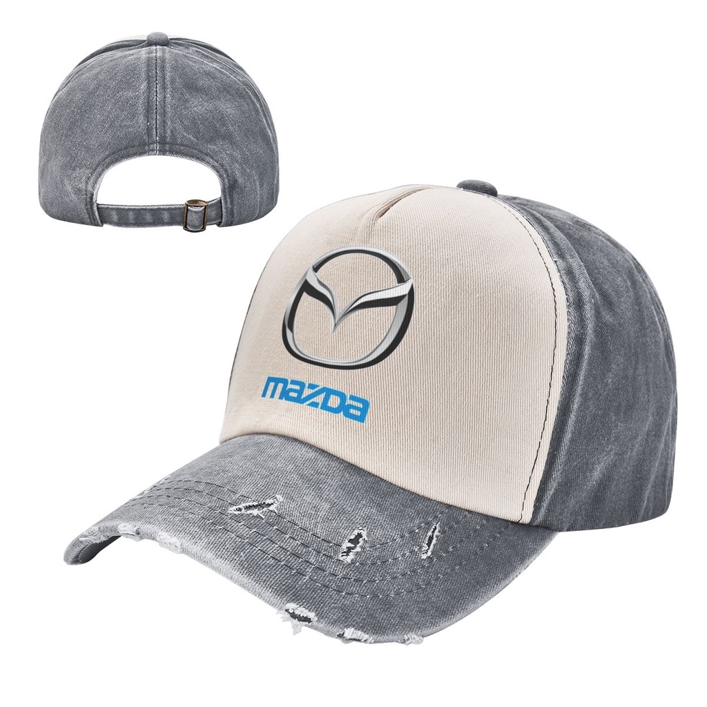 新款 Mazda logo 牛仔撞色水洗帽 成人牛仔帽子老帽  100%棉彎簷遮陽帽 可調整男女網紅同款鴨舌帽 簡約休閒
