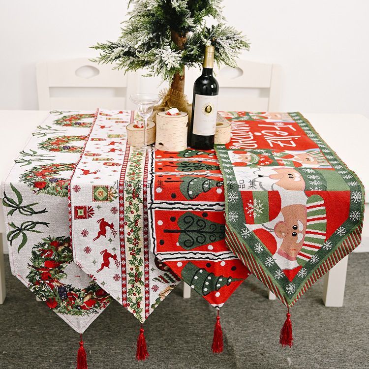 推薦~聖誕創意桌旗針織長條桌布聖誕老人餐桌裝飾布聖誕節家居裝飾用品
