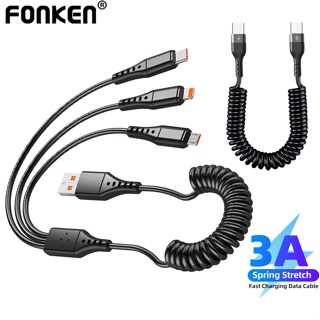 Fonken 3 合 1 USB 彈簧充電線 3A Type C Micro USB 閃電彈簧充電線快速充電汽車彈簧線