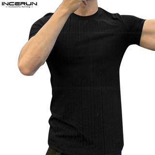 Incerun 男士時尚簡約圓領純色短袖T恤