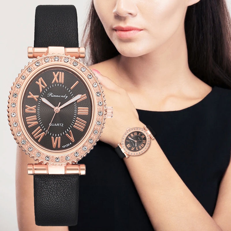 女表Wish watch時尚精緻女生手錶皮帶腕錶鑲鑽數字表盤女生手錶多色手錶女