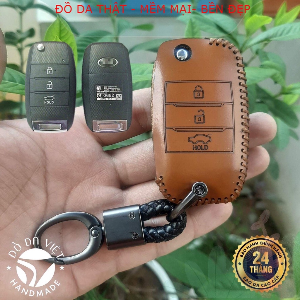 汽車鑰匙皮套 KIA CERATO, SOLUTO, RONDO, RIO 電動折疊 3 按鈕。 100% 真皮