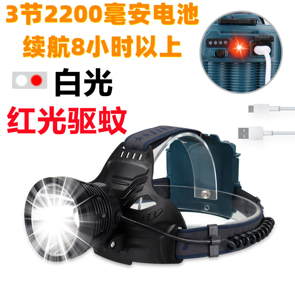 P70強光頭燈LED頭燈3節18650鋰電池 可調焦 USB充電頭戴式頭燈戶外手電筒探照遠射釣魚