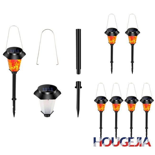 Houg 1 / 2 / 4 件戶外太陽能火焰手電筒裝飾燈 12 個 LED 燈泡帶跳舞火焰手電筒景觀