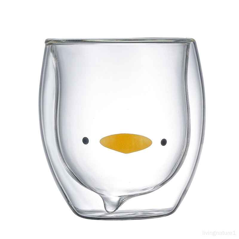 創意卡通 雙層髙硼硅玻璃 馬克杯 鴨子杯小熊杯 牛奶杯家用水杯