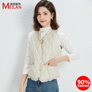 平湖輕薄羽絨服女90白鴨絨荷葉邊女馬甲短款坎肩洋氣背心外套