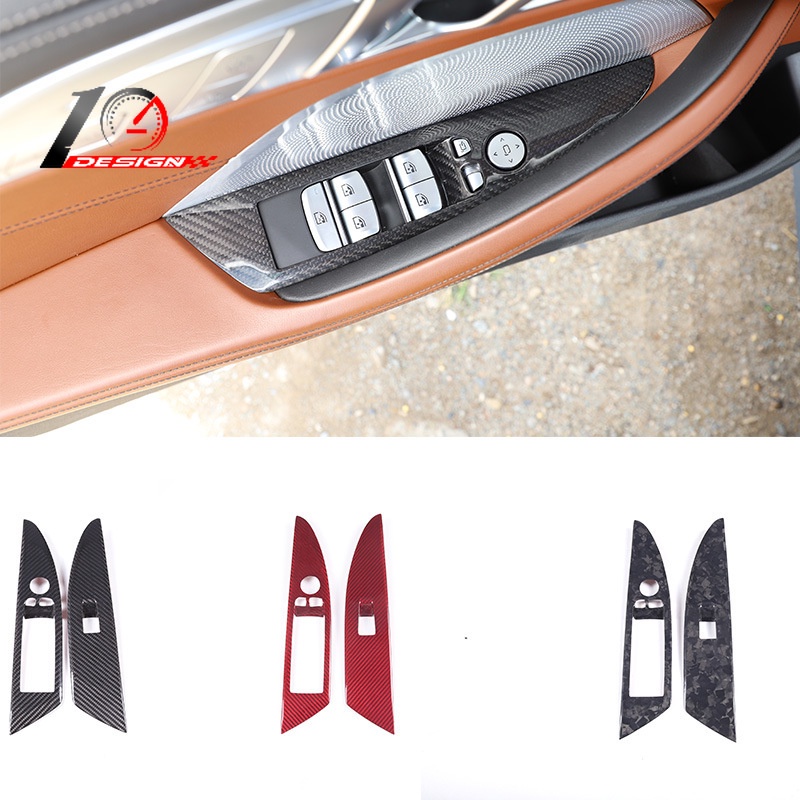 適用BMW 寶馬 8系 G14 (2門敞篷版) 玻璃升降框 真正碳纤维 红色 鍛造紋 2件套