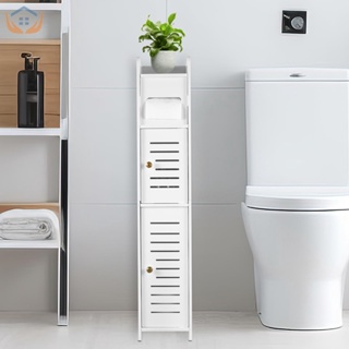 浴室儲物櫃 3 層浴室地板櫃收納架帶門和開放式擱板 31.5x5.9x5.9 英寸獨立式衛生紙架窄浴室馬桶 SHOPTK
