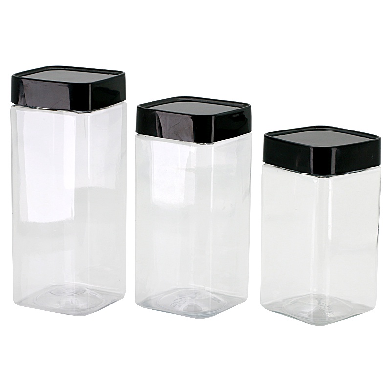 現貨【塑膠罐】方形塑膠罐子 食品密封罐 透明塑膠瓶 花茶罐 餅乾瓶 PET方瓶子 四方瓶