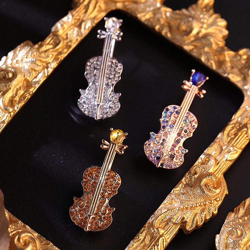 時尚水晶小提琴胸針配鑽石氣質大衣襯衫配飾別針胸花