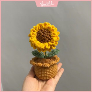 [Vlovelife]DIY 鈎織編織 毛綫材料包 新手初學毛綫鈎針diy材料包手工編織嚮日葵小雛菊玫瑰盆栽花束