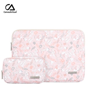 帆布工匠 筆電包 配小包 粉色花卉圖案筆記本電腦包套裝 防水PU皮套保護套適用於Macbook Air Pro 13.3