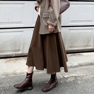 【🍒櫻桃大尺碼】M-4XL大尺碼美拉德穿搭法式黑色半身裙秋冬季裙子毛呢a字大擺傘裙中長款高腰長裙