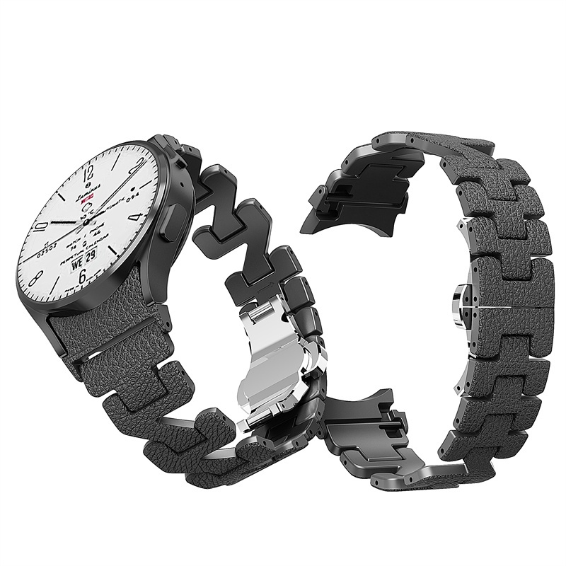 三星專用錶帶 Galaxy watch 4 5 6 classic 蝴蝶釦錶帶 皮紋錶帶 PC 弧口錶帶 女士錶帶 快拆