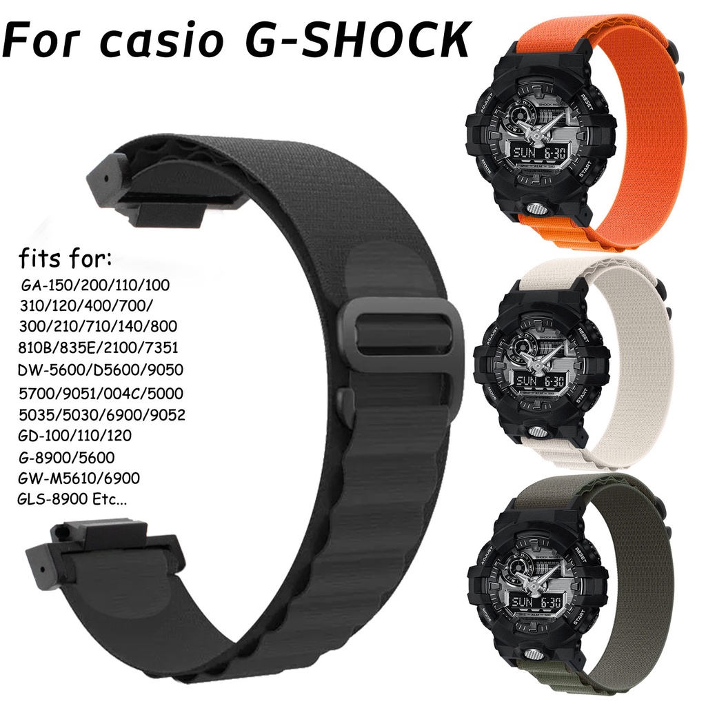 16MM尼龍編織運動手錶帶適用於卡西歐 G-SHOCK GA-110 300 GW GD100 G8900高山回環腕帶