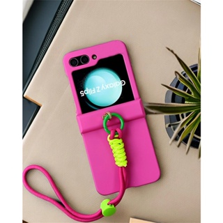 SAMSUNG 韓國簡約奢華玫瑰色便攜式鈕扣繩鉸鏈盒適用於三星 Galaxy Z Flip 5 4 3 5G Z Fli