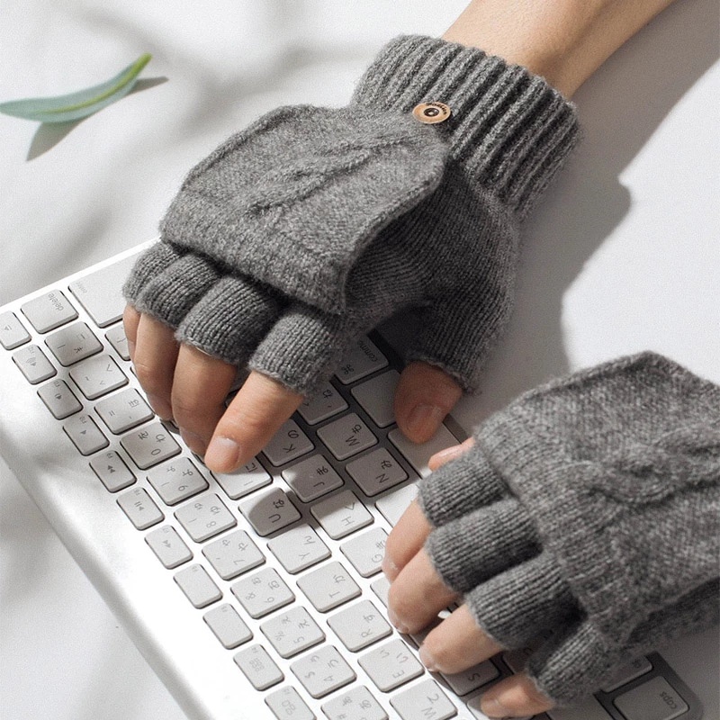 冬季保暖翻蓋手套可轉換手套/厚針織半指手套帶蓋/機械針織半指手套/中性觸摸屏手套