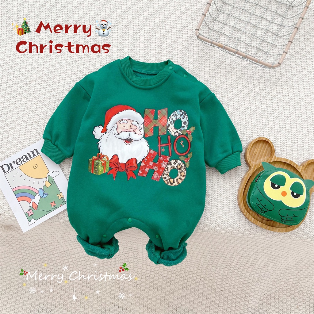 AKUI⚡耶誕節造型寶寶長袖連身衣爬服 耶誕老人造型嬰兒衣服 0-2歲秋冬新生兒長袖連身衣