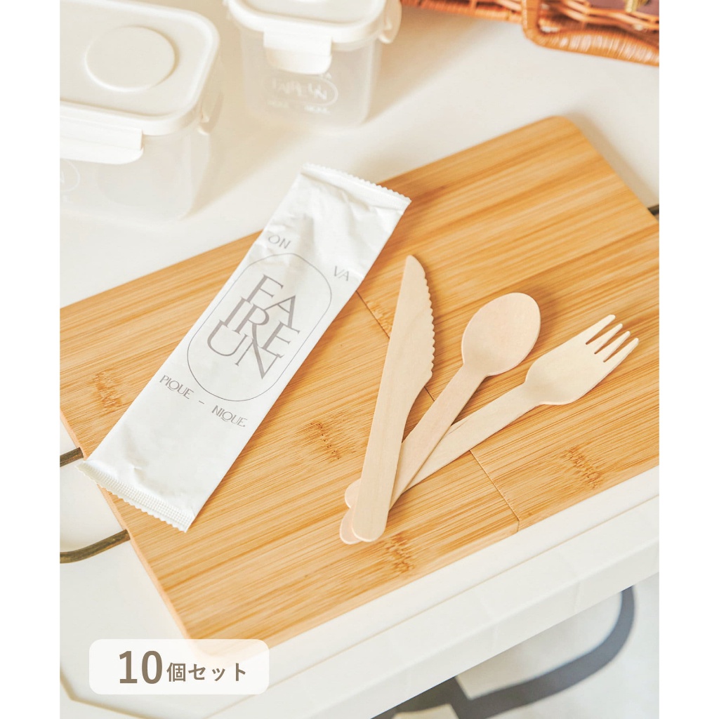 【日本進口正品】 3coins 環保木餐具 叉子 湯匙 免洗餐具 甜點匙 蛋糕刀 組合包 野餐 露營【J-3C060】