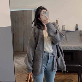 🌟Lovely愛出貨🌟2023年新款設計感小眾慵懶風oversize灰色毛衣針織開衫外套女春秋