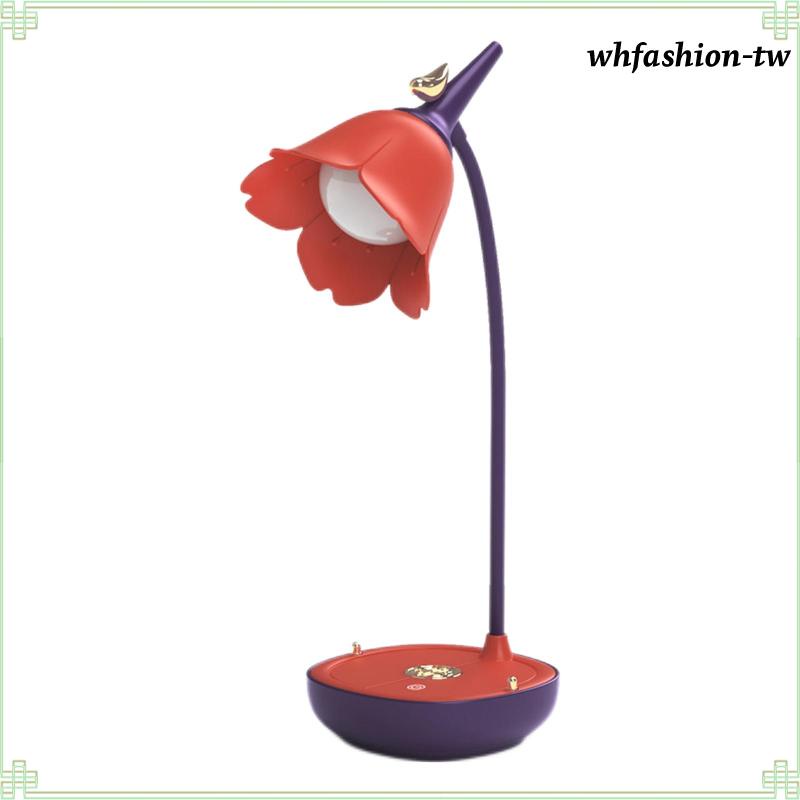 [WhfashionTW] 學習可愛 LED 檯燈可調節 USB 花卉設計 3 級閱讀床頭板化妝鏡
