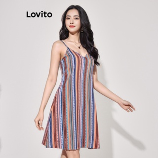 Lovito 女款休閒條紋美背洋裝 LBE04115 (多色)