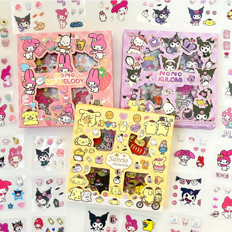 卡通三麗鷗 100 張貼紙可愛 Hello Kitty Cinnamoroll Kuromi Melody 防水貼紙貼花