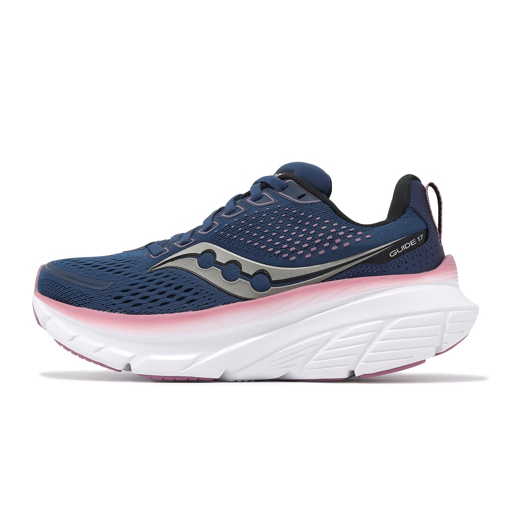 Saucony 慢跑鞋 Guide 17 寬楦 深藍 粉紅 厚底避震 輕量 女鞋 索康尼 【ACS】 S10937106