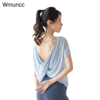 Wmuncc瑜伽t恤女運動上衣短袖性感鏤空後背透氣寬鬆服裝體操襯衫