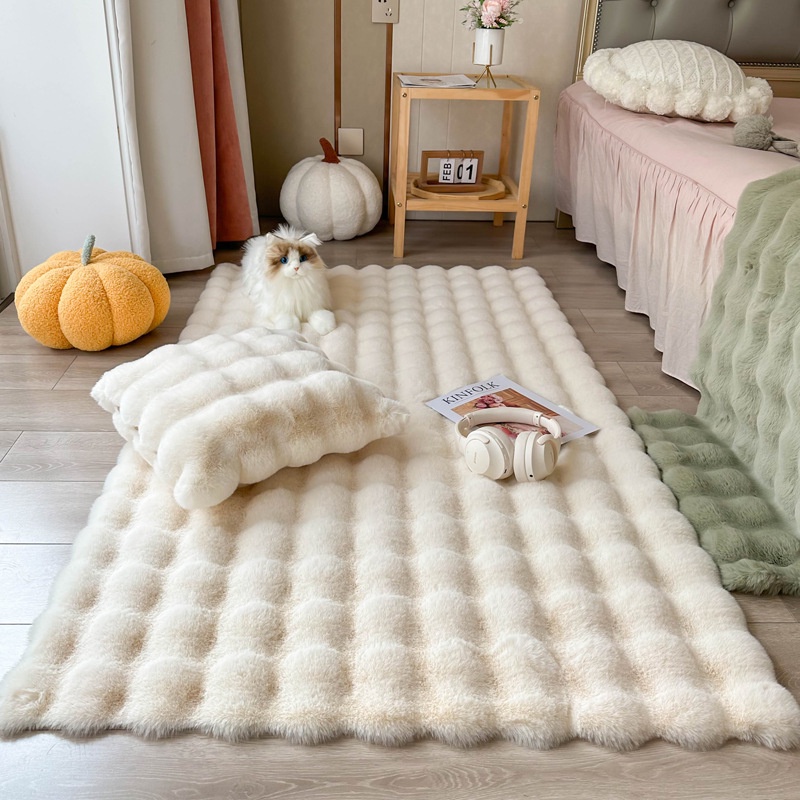 奶油風兔毛地毯泡泡絨地墊臥室床邊毯客廳飄窗墊沙發毛毯茶几墊
