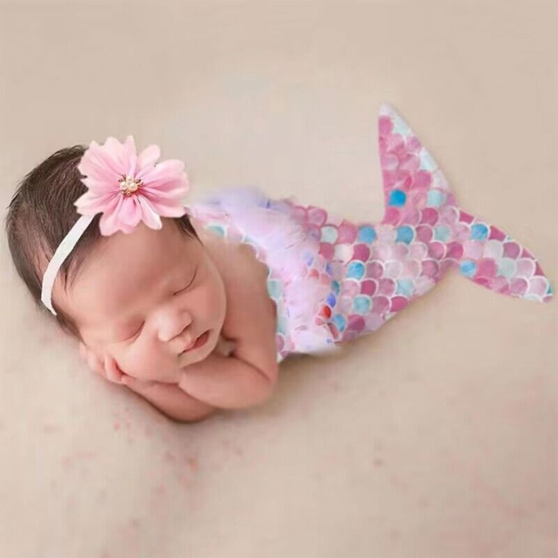 一些照片擺姿勢道具花卉髮帶美人魚服裝嬰兒攝影服裝