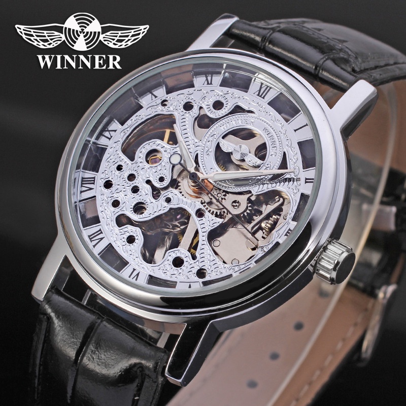 勝利者 winner 男士時尚休閒經典流行鏤空 手動機械錶