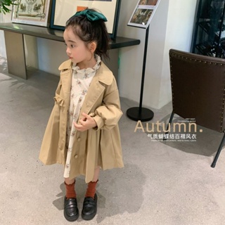 女童風衣2022秋季新款兒童時髦中長款外套寶寶韓版洋氣蝴蝶結上衣