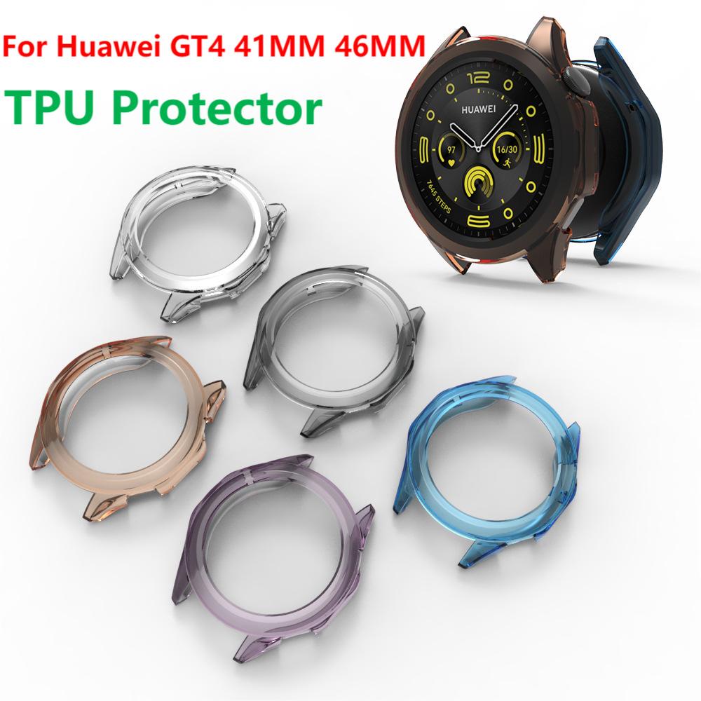 適用於華為手錶 GT4 41MM 46MM 46MM 智能手錶錶帶保護套 GT 4 41 46 配件的透明 TPU 外殼