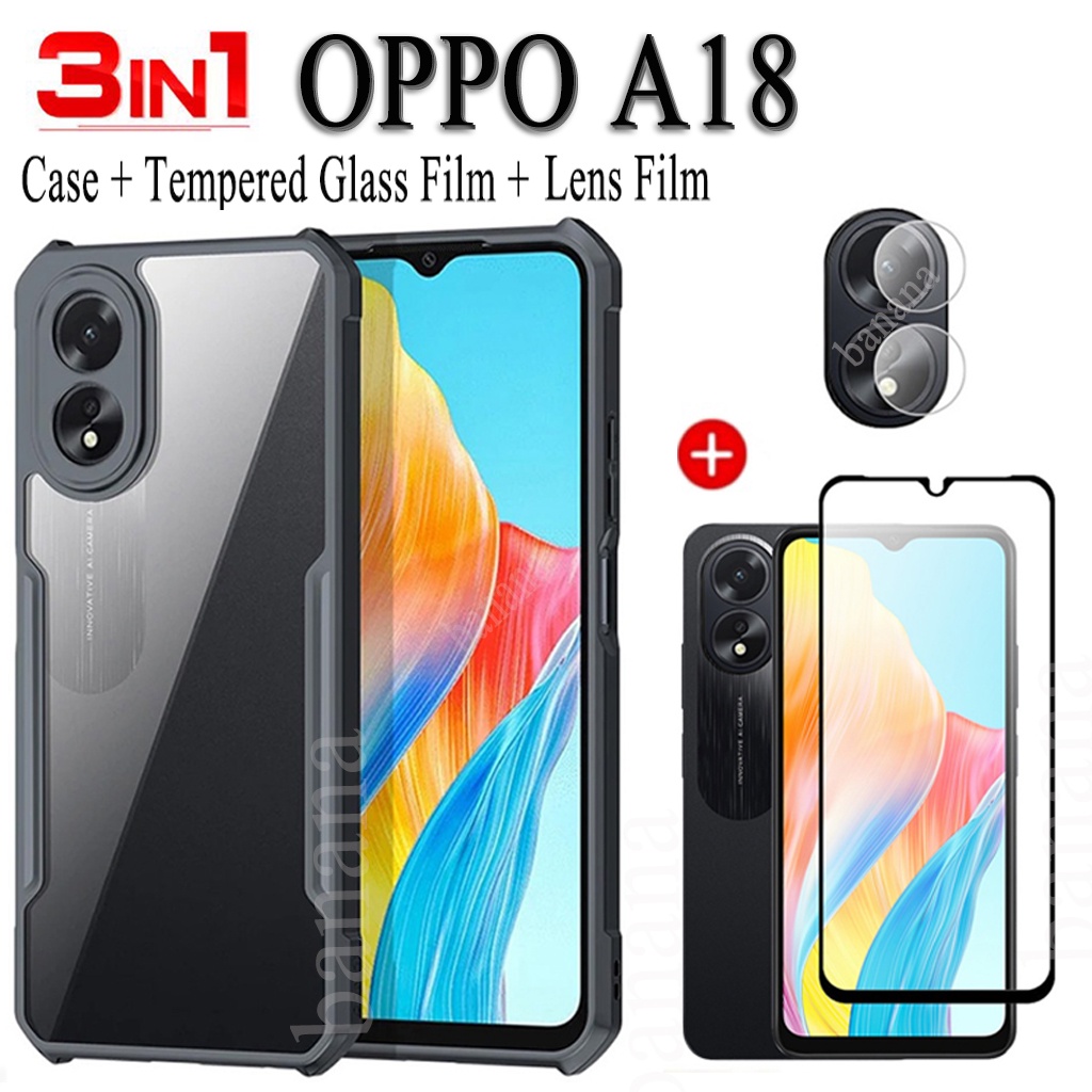 3合1 OPPO A18 A38防震手機殼適用於OPPO A 18 A1 8 A3 8 A 38鋼化玻璃膜+鏡頭膜