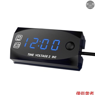 摩托車 DC 6V-30V 2 合 1 數字時鐘電壓電壓表 IP67 防水測試儀汽車船用電池監測儀